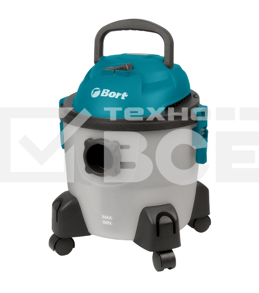 Строительный пылесос Bort BSS-1215-Aqua (93410891) серый, 250/1250 Вт, уборка сухая/влажная, пылесборник контейнер, 15 л