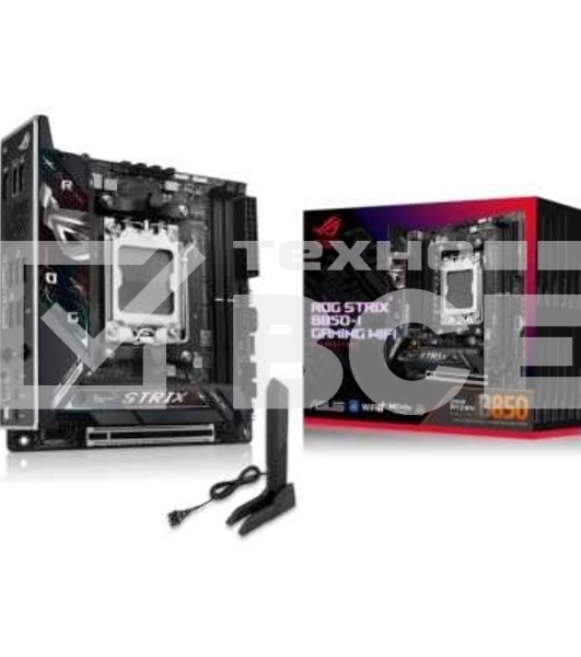 Материнская плата ASUS ROG STRIX B850-I GAMING WIFI, AM5, AMD B850, 2xDDR5, 2xM.2, 2xSATA, PCIe 4.0 x16, 1xHDMI, 1xUSB Type-C, 1x2.5Gb LAN, Wi-Fi 7, Bluetooth 5.4, 5xUSB-A 10Gbps , 1xUSB-C 20Gbps, 2xUSB-A 2.0, 3x3.5 мм, S/PDIF, 7.1, Mini-ITX