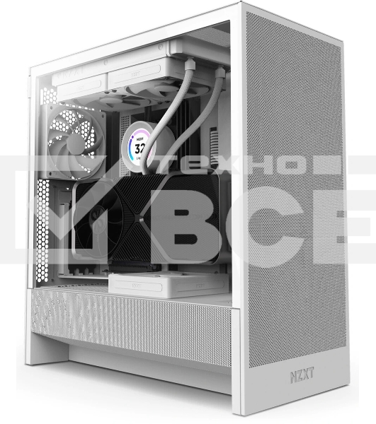 Компьютерный корпус без блока питания NZXT H5 Flow (2024), Midi-Tower, TG, 2x120мм, 1xUSB-A 3.2 + 1xUSB-C 3.2, E-ATX, ATX, mATX, mITX белый