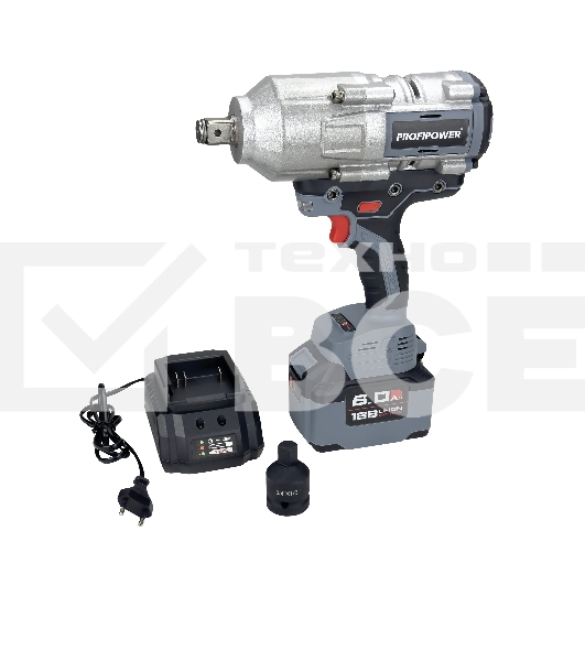 Аккумуляторный гайковерт бесщеточный ударный ProfiPower T-2000N (Li-ion-1шт, 6.0А·ч, 2000Нм, адаптер переходника, З/У, в кейсе)