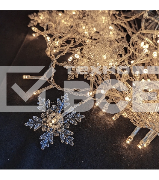 Гирлянда светод. Funray Бахрома IC100WWS, 2x0.6м, 100ламп, теплый белый, со снежинками, IP20