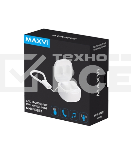 Беспроводные наушники Maxvi MHF-108BT белые TWS\капли\Sensor\180 мАч\5.3\кабель Type-C