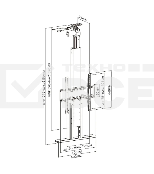 Кронштейн для телевизора Cactus CS-STM-7844 черный, 32'-55' макс. 45 кг, напольный (моторизованный лифт)