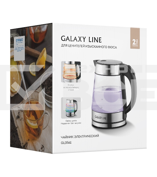 Чайник электрический Galaxy Line GL 0561, стекло, 2200 Вт, 1,7 л, многоцветная LED-подсветка, съемный фильтр, корпус из термостойкого стекла