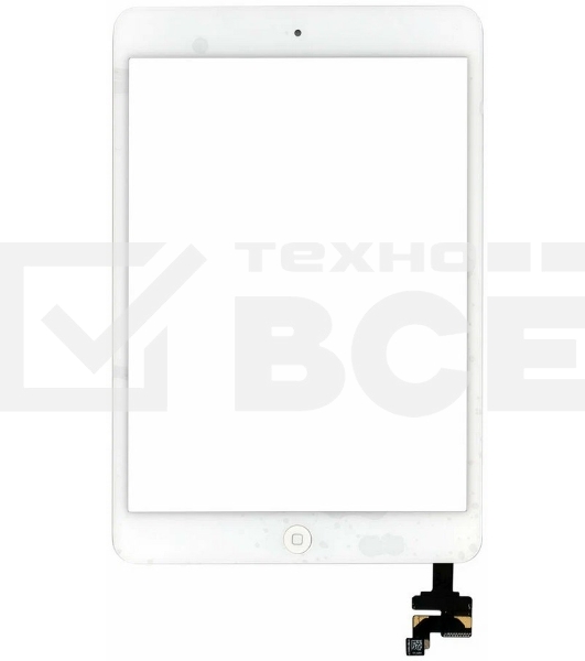 Сенсорное стекло (тачскрин) Ipad mini + stiker + IC с кнопкой Home, белое (A1432 A1454 A1455) OEM