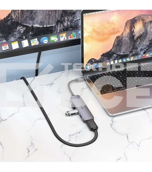 Разветвитель USB-C Hoco HB27 4порт. серый