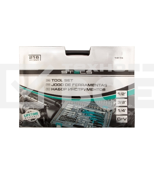 Набор инструментов STELS 14115, 1/4 , 3/8 , 1/2 , Cr-V, S2, усиленный кейс, 216 предм.