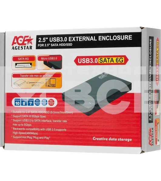 Внешний корпус для HDD AgeStar 3UB2P3 SATA III пластик черный 2.5