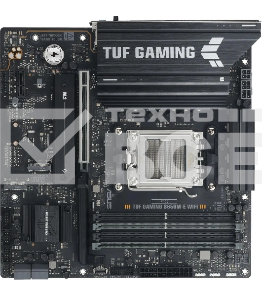 Материнская плата ASUS TUF GAMING B850M-E WIFI, AM5, AMD B850, 4xDDR5, 4xSATA, 3xM.2, 1xPCIe 5.0 x16, 1xPCIe 3.0 x1, 1xHDMI, 2xDP, 1x2.5Gb LAN, Wi-Fi 6E, Bluetooth 5.3, 1xUSB-C 10Gbps, 1xUSB-A 10Gbps, 2xUSB-A 5Gbps, 4xUSB-A 2.0, 3x3.5 мм, 7.1, mATX