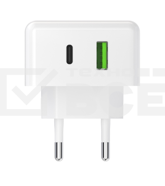 Сетевое зарядное устройство Maxvi CHL-603PD Type-C\USB 30W 6A (3A+3A) PD QC3.0, белый