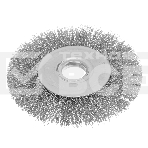 Щетка для УШМ Denzel 125 мм, плоская, витая нержавеющая проволока 0,3 мм, посадка 22,2 мм, фото 1