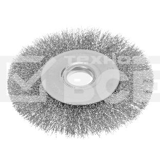 Щетка для УШМ Denzel 125 мм, плоская, витая нержавеющая проволока 0,3 мм, посадка 22,2 мм