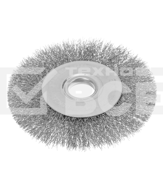 Щетка для УШМ Denzel 125 мм, плоская, витая нержавеющая проволока 0,3 мм, посадка 22,2 мм