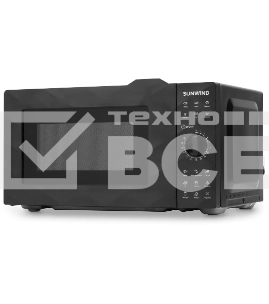 Микроволновая печь SunWind SUN-MW002 черный, 20 л, 700 Вт, переключатели - поворотный механизм