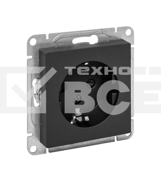 Механизм розетки EKF UP1-SOB-111 16А, с заземлением, со шторками, черный Эпика