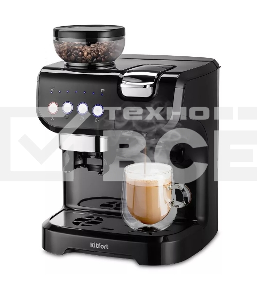 Кофеварка рожковая Kitfort КТ-7107 черный, исп. кофе - молотый/капсулы/зерновой, 2 л, 1560 Вт, 19 Бар