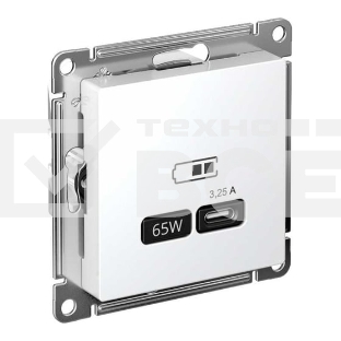 Розетка USB AtlasDesign тип C 65Вт QC PD высокоскор. ЗУ механизм бел. SE ATN000127