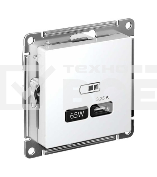 Розетка USB AtlasDesign тип C 65Вт QC PD высокоскор. ЗУ механизм бел. SE ATN000127
