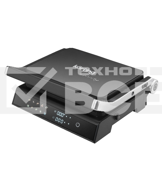 Гриль электрический KORTING KGPA 0403 W Infinity, мощность 2000 Вт, сенсорное управление, цветной дисплей, 10 автоматических программ, раздельная регулировка температуры верхней и нижней панелей, температура от 90 до 230 градусов, таймер, цвет черный