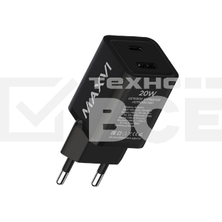 Сетевое зарядное устройство Maxvi A354PD Type-C 20W PD3.0 + USB 2.4A, черный