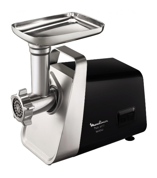 Мясорубка электрическая Moulinex ME306832 черный, 1600 Вт, 1.9 кг/мин, реверс, защита от перегрузки, металлический лоток, насадки - 6