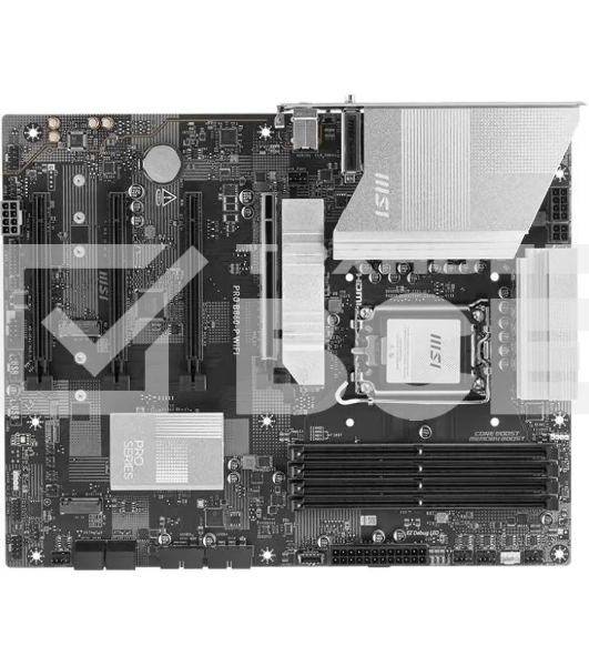 Материнская плата MSI PRO B860-P WIFI, LGA 1851, Intel B860, 4xDDR5, 4xSATA, 3xM.2, 1xPCIe 5.0 x16, 1xPCIe 4.0 x4, 2xPCIe 4.0 x1, 1xHDMI, 1xDP, 1xUSB-C, 1x 5Gb LAN, 2xUSB-A 3.2 Gen 2, 2xUSB-A 3.2 Gen 1, 4xUSB-A 2.0, 3x3.5 мм, 7.1, Wi-Fi 7, ATX