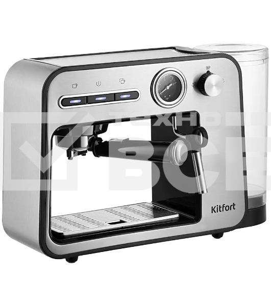 Кофеварка рожковая Kitfort КТ-7515 серебристый, исп. кофе - молотый, 1 л, 1450 Вт, 15 бар