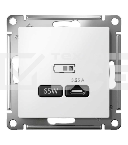 Розетка USB AtlasDesign тип C 65Вт QC PD высокоскор. ЗУ механизм бел. SE ATN000127