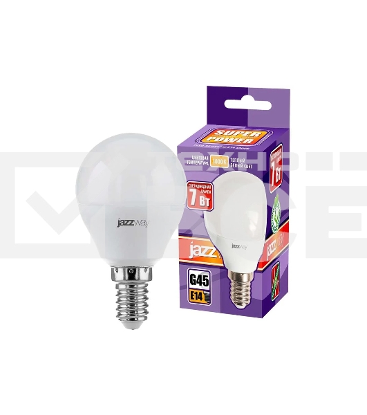 Лампа светодиодная JazzWay PLED-SP-G45 7Вт шар 3000К теплый белый E14 540лм 230В