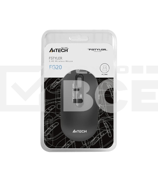 Мышь беспроводная A4Tech Fstyler FG20 серый, 2000 dpi, радиоканал, USB, кнопки - 4