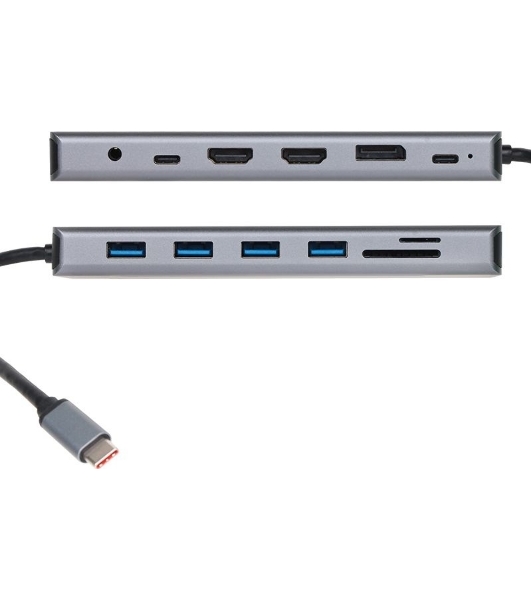USB-концентратор VCOM CU4706, USB Type-C, HDMI/DP/USB3.0/TC/USB2.0/RJ45/SD/TF/PD/3.5 мм jack, USB Type-C