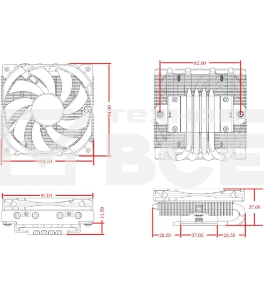 Кулер для процессора ID-COOLING IS-37-XT BLACK черный 92мм алюминий+медь 3600rpm 36db 4-pin 95W 37мм