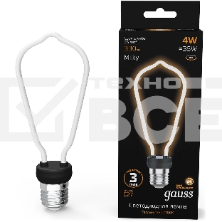 Лампа светодиодная Gauss Filament 4Вт цок.:E27 трубка 220B св.свеч.бел.теп. (упак.:10шт)