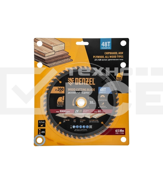 Пильный диск по дереву Denzel ф200 х 30 мм, 48 зубьев 733477