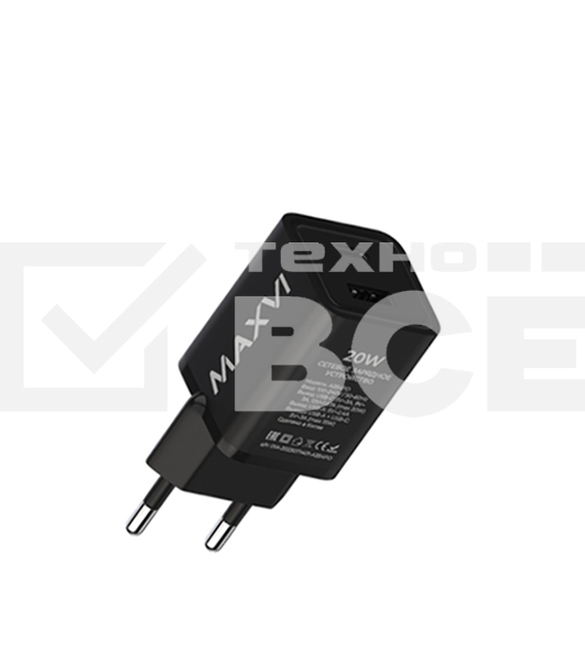 Сетевое зарядное устройство Maxvi A354PD Type-C 20W PD3.0 + USB 2.4A, черный