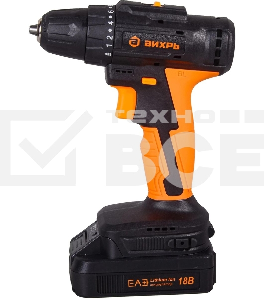 Дрель-шуруповерт аккумуляторная Вихрь ДА-18Л-2К/Б 72/14/22, Аккумуляторная, 18В, 2 АКБ, Кейс