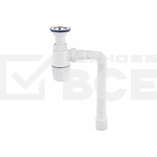 Сифон ЭЛИТ для моек и раковин 1'1/2 x 40/50 мм с нержавеющей чашкой 70 мм, гофротрубой L800 мм, литой выпуск