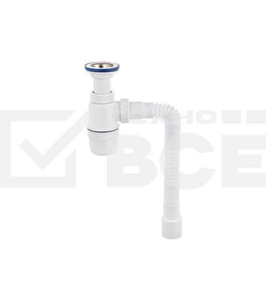 Сифон ЭЛИТ для моек и раковин 1'1/2 x 40/50 мм с нержавеющей чашкой 70 мм, гофротрубой L800 мм, литой выпуск