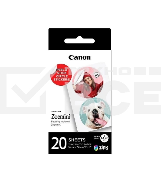 Наклейки Canon ZINK ZP-2030-2C-20 (2 круга) 4967C003/20л./белый для сублимационных принтеров