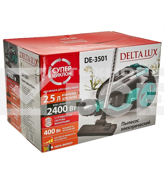 Пылесос Delta LUX DE-3501 черный\бирюзовый