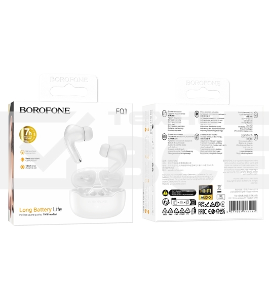 Беспроводные TWS наушники BOROFONE FQ1 белый, вкладыши, Bluetooth, сенсорное управление, до 4 ч