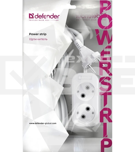Удлинитель бытовой Defender B220 - 2 роз х 5 м, белый
