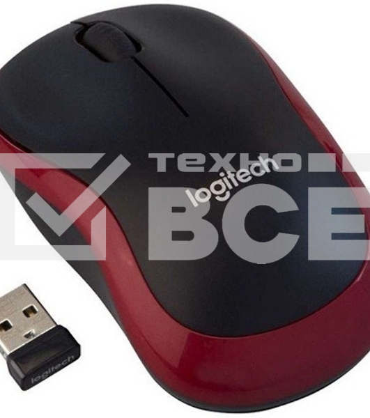 Мышь беспроводная Logitech M185, красный, 1000 dpi, радиоканал, USB, кнопки - 3