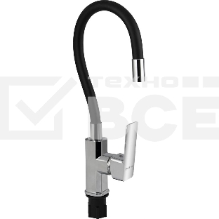 FABIA 9655 Смеситель для кухни, шаровый, с гибким черным изливом, корпус квадратный, цвет ХРОМ.