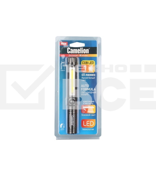 Фонарь-ручка Camelion LED51521 COB LED+1W LED, 3XR03, пластик, магнит, клипса, блистер
