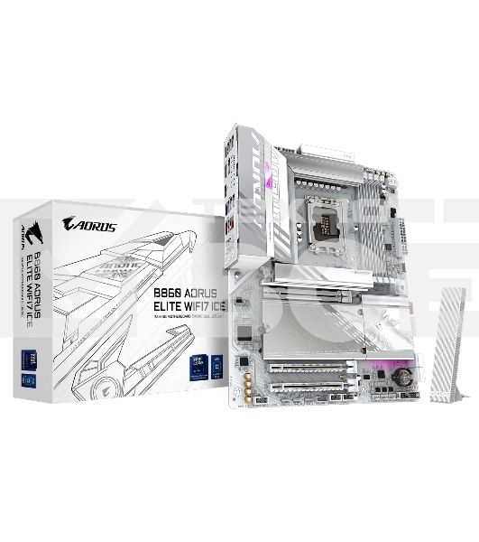 Материнская плата Gigabyte B860 AORUS ELITE WIFI7 ICE, LGA 1851, Intel B860, 4xDDR5, 4xSATA, 3xM.2, 1xPCIe 5.0 x16, 2xPCIe 4.0 x1, 1xHDMI, 2xDP, 1x 2.5Gb LAN, 6xUSB-A 3.2, 1xUSB-C 3.2, 4xUSB-A 2.0, 2x3.5 мм, 7.1, ATX