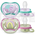 Пустышка Philips Avent ultra air, солнышко/радуга, для девочек, 0-6 мес., 2 шт., фото 1