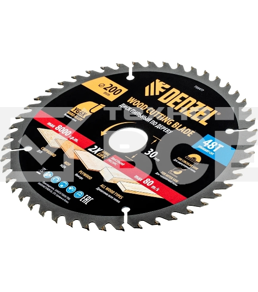 Пильный диск по дереву Denzel ф200 х 30 мм, 48 зубьев 733477
