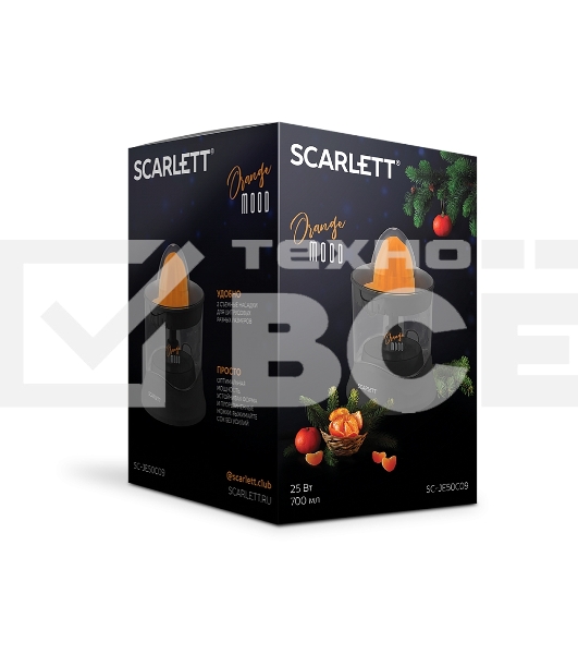 Соковыжималка Scarlett SC-JE50C09 черный/оранжевый, цитрусовая, 25 Вт, 700 мл, механическое