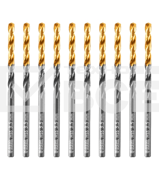 Сверло по металлу Denzel 3,5 мм, HSS-Tin, Golden Tip, 10 шт.